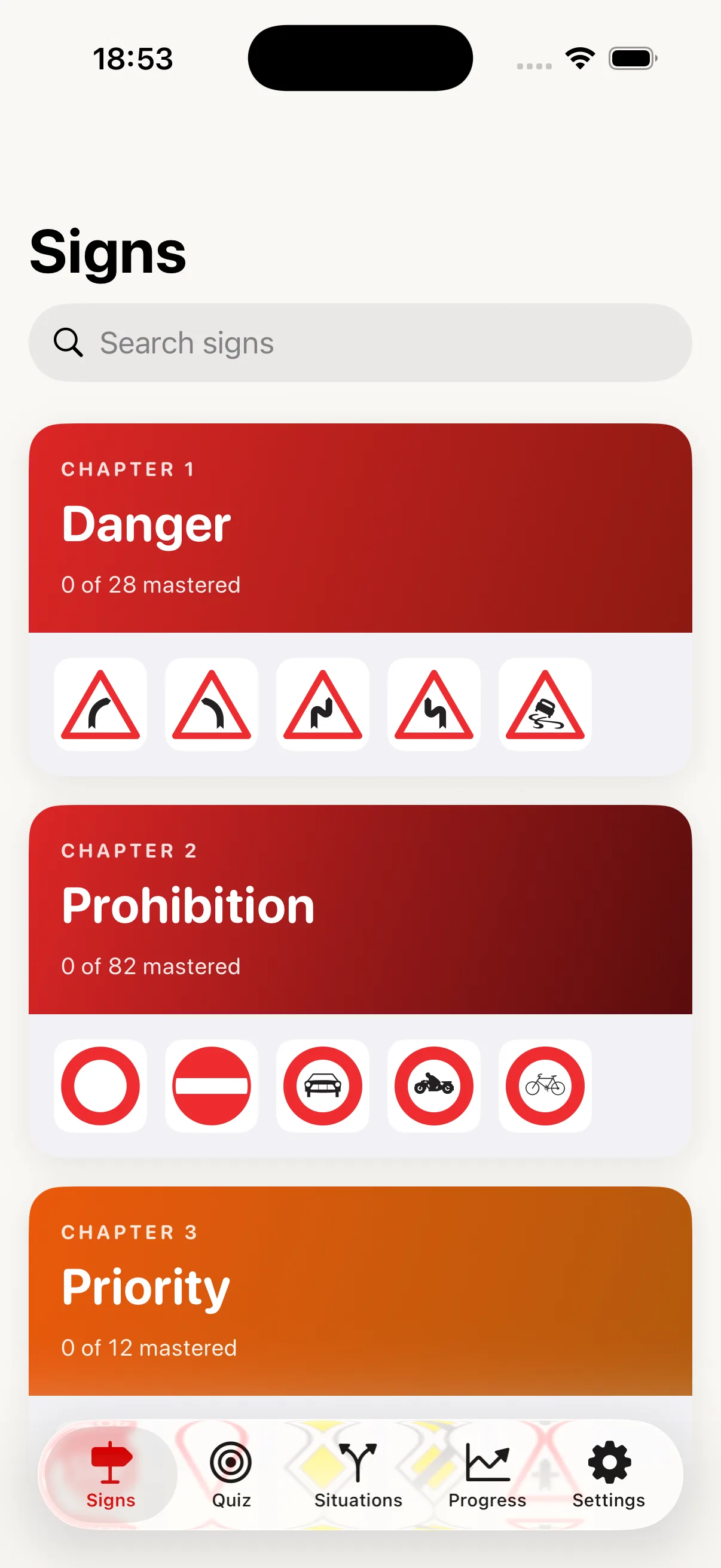 Panno sign library, chapters of Swiss road signs